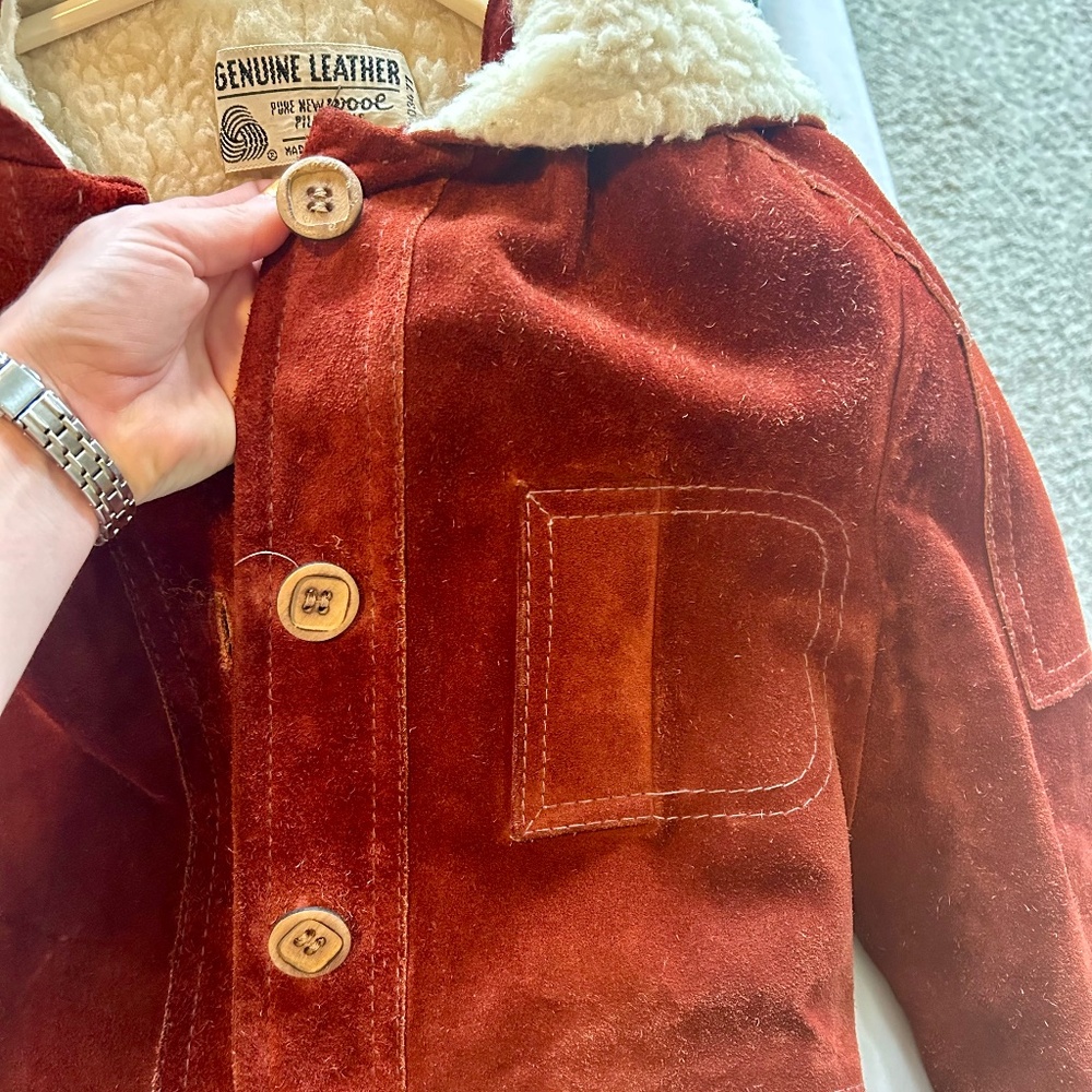 Vintage 70’s Women’s Genuine Suede & Wool Jacket Coat Red Rust Burgundy - Picture 8 of 14